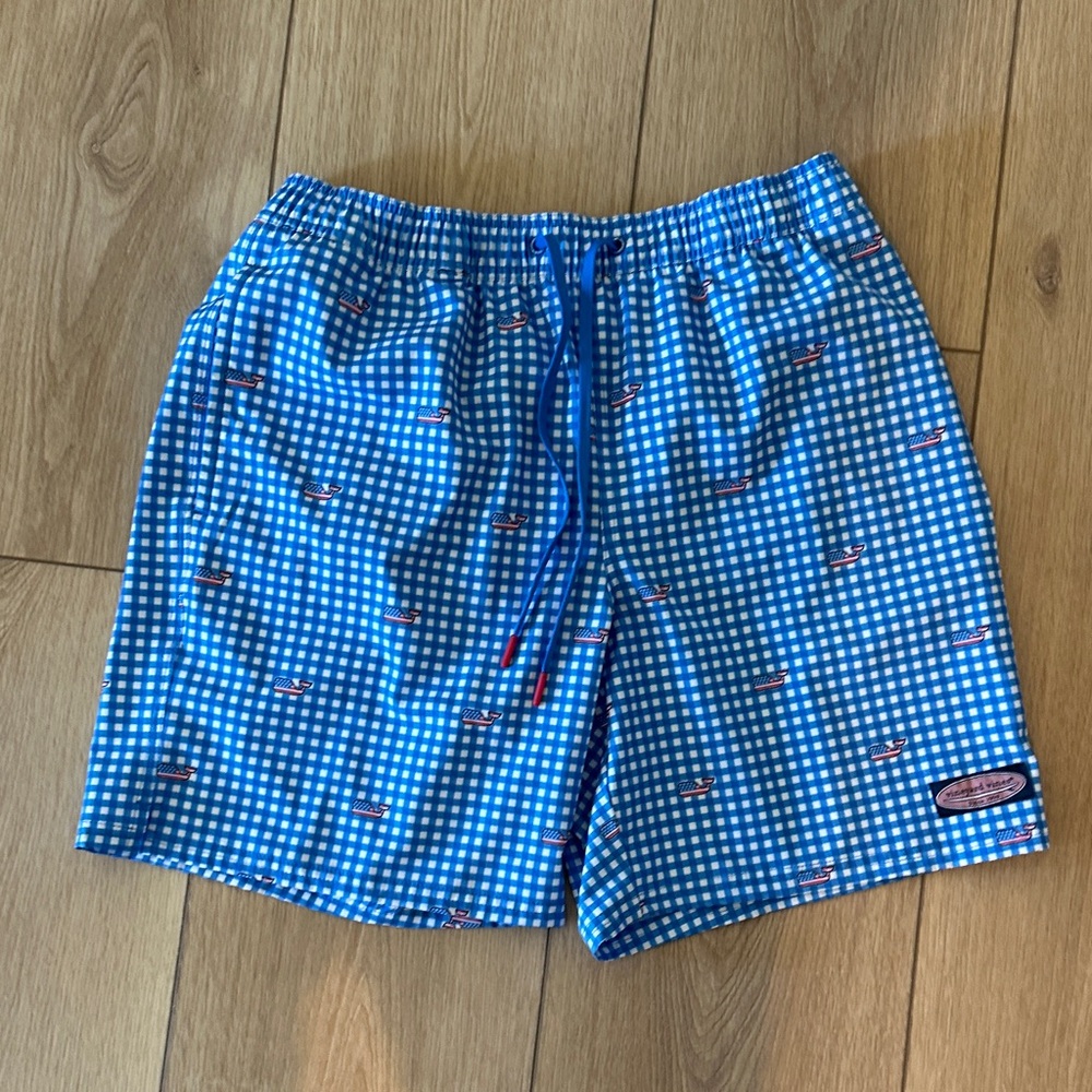 Vineyard Vines Blue Gingham Swim Trunks